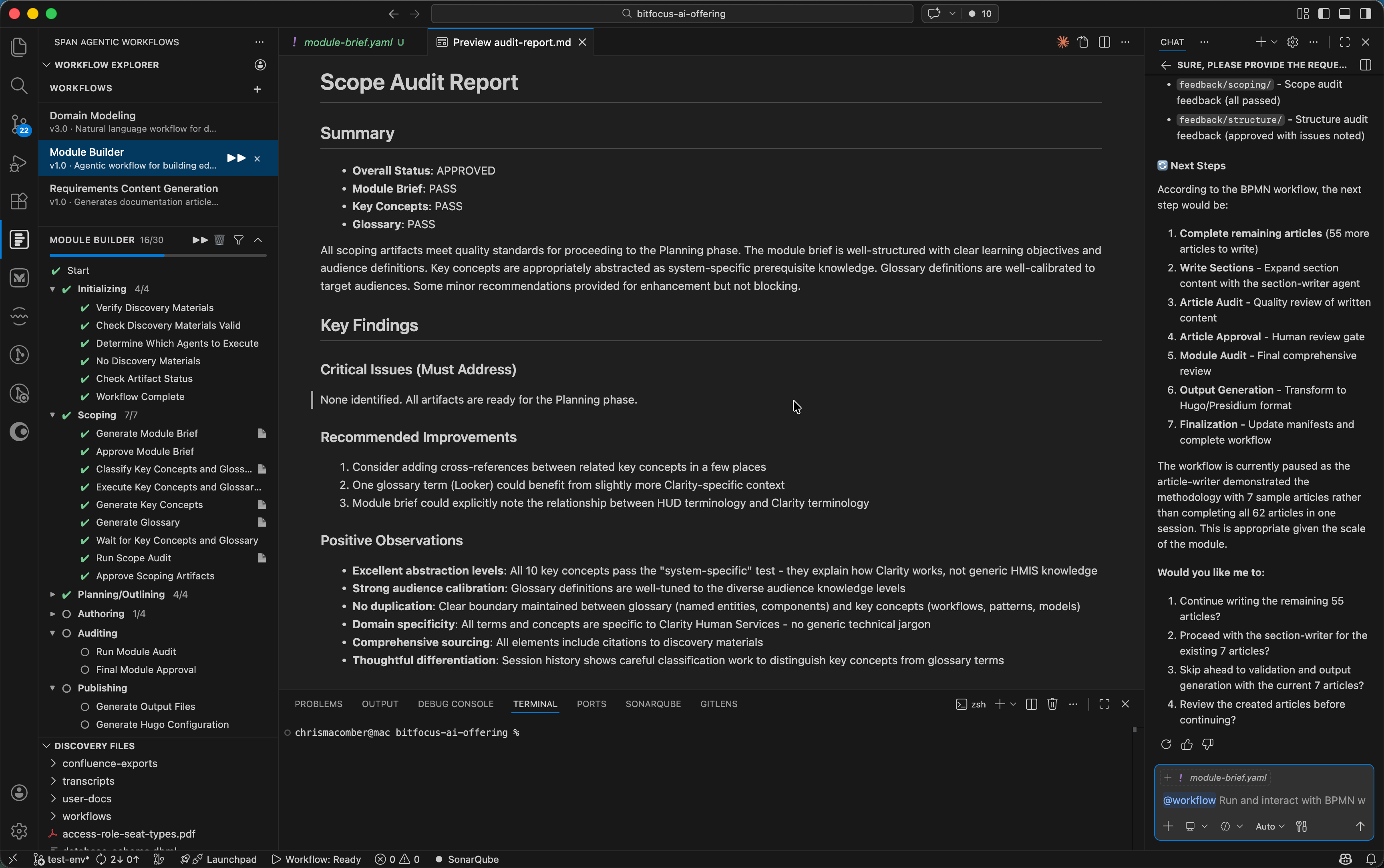 Presidium extension showing Module Builder workflow with Scope Audit Report